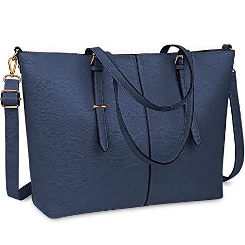 NUBILY Laptop Damen Handtasche 15,6 Zoll Shopper Handtasche Blau Elegant Leder Taschen Große Leichte Elegant Stilvolle Frauen Handtasche für Business/Schule/Einkauf von NUBILY