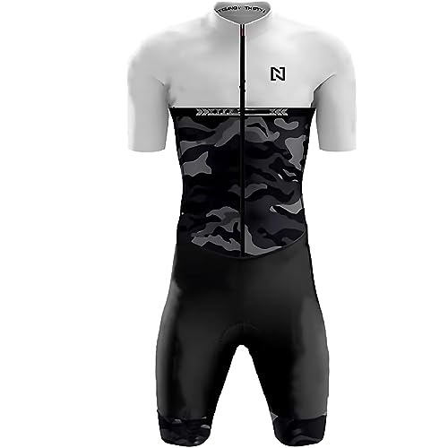 Triathlon Anzug Herren Herren Radsportanzug gepolstert einteilig Trisuit Bike Top Short Trisuit Einteiler für Wettkampf (TYP-3,L) von NUNOMO