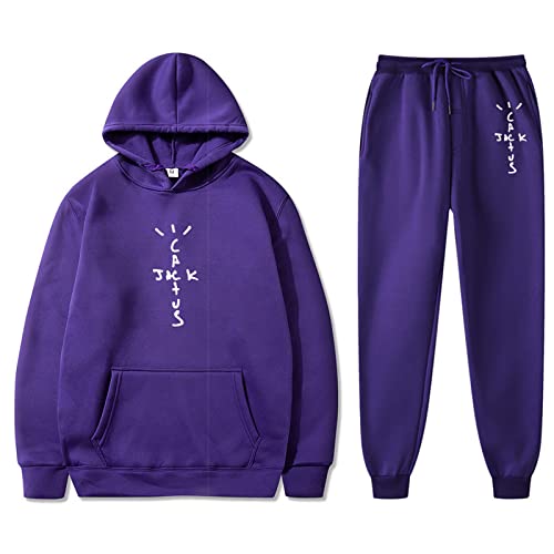 NUTSIE Sportswear Travis Scott Jogging Trainingsanzug Männer Frauen Hip Hoodie Sweatshirt Unisex Pullover Hose Mit Herbst Winter Hosen Set (Purple,S) von NUTSIE
