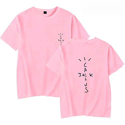 NUTSIE Travis Scott Kurzarm Hip Hop Rap Rundhals T-Shirt, Mode Lässig Lose Sweatshirt Herren Damen Schwarz Top Oversize (Pink,XL) von NUTSIE