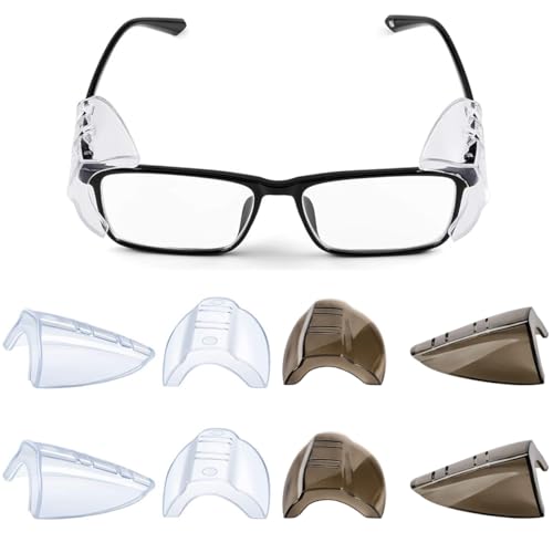 NUWIQ 4 Paar Brillen Seitenschutz, Brille Seitenschutz Schutzbrillen, Schutz Brillen Seiten Schutz, Sicherheit Auge Brillen Seitenschutz für Kleine bis Mittlere Brillen, Braun, Transparent von NUWIQ