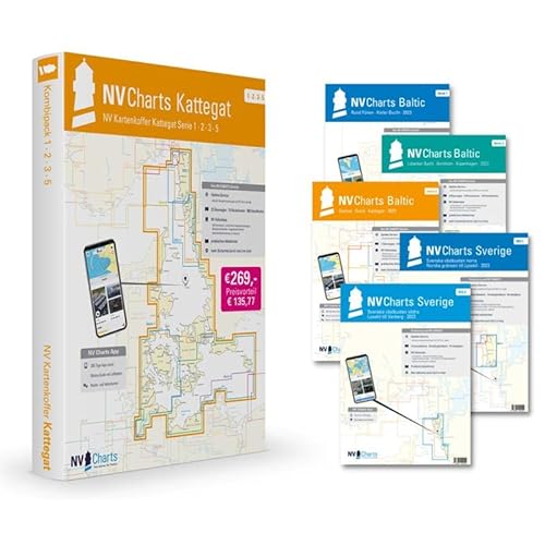 NV Charts Seekarten Set Ostsee Kattegat - Serie 1-3, 5.1&5.2 mit App Lizenz - Norwegische Grenze bis Rostock & Kiel - Kartenkoffer mit Seekarten im Atlas Format von NV Charts