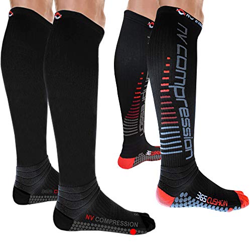 NV Compression 365 Cushion Socks – Black – Compression Sports Socks – for Running, Cycling, Triathlon, Gym (Solid Black, LG) von NV Compression