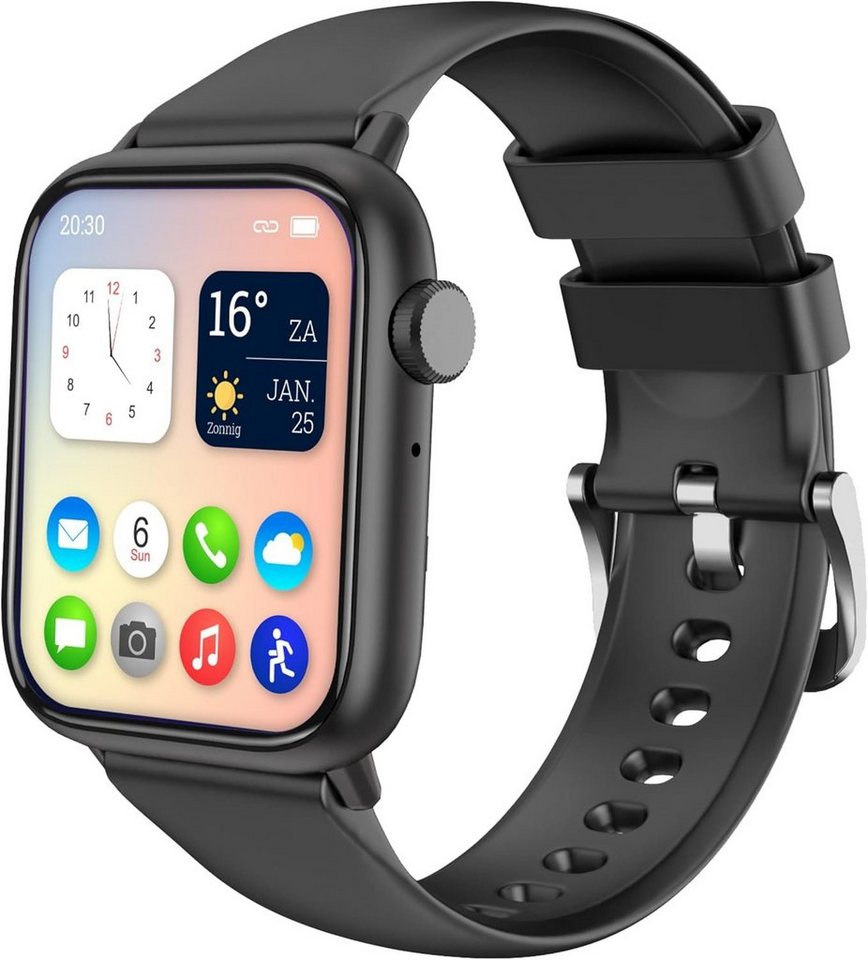 NV Nuvance Smartwatch (1,83 Zoll, Android, iOS), mit Pulsuhr und Fitness Tracker, 45 mm, IP67 Wasserdicht, Schwarz von NV Nuvance