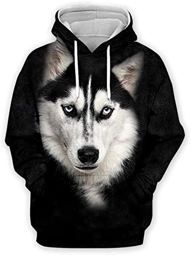 NVBFD Unisex 3D Druck Hoodie Kapuzenpullover,Sweatshirt Für Männer Frauen Langarm-Pullover Husky-Muster Schwarz Fallen 3D-Druck Hoodie Mit Tasche Hoodies Studentenpaare Freund,XL von NVBFD