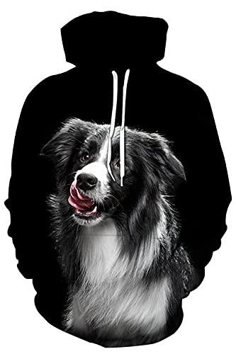 NVBFD Unisex 3D Druck Hoodie Kapuzenpullover,Unisex Hoodies Hd 3D Süße Border Collie Gedruckt Hoodies Schwarzer Mann Frauen Pullover Kapuzen-Sweatshirt Studentenpaare Freund,S von NVBFD