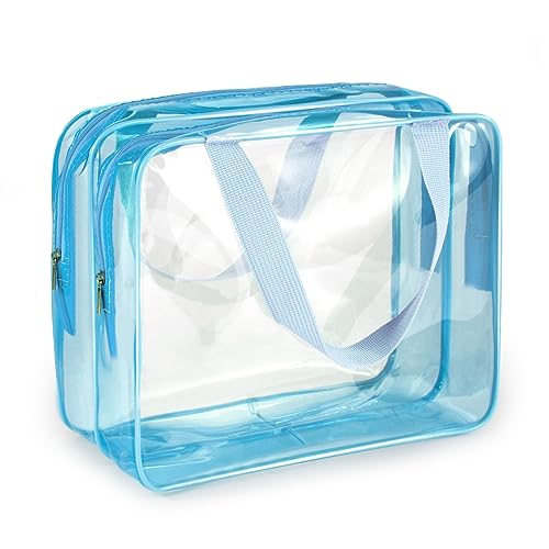 Transparente Kosmetiktasche aus PVC, für Damen, Make-up-Tasche, Reise-Make-up-Organizer, Aufbewahrung, Bad, Kulturbeutel, Kulturbeutel, durchsichtige Taschen für Frauen, Stadiongenehmigt, blau von NYCEMAKEUP