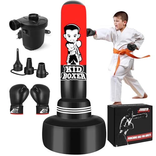 Boxsack Kinder Set 165cm große DREI-Etagen-Design stabil, aufblasbare Boxsack Stehend mit Boxhandschuhen und elektrische Luftpumpe, Kind stehend Tasche für Jungen Mädchen Alter 3-15 Training Karate von NZQXJXZ