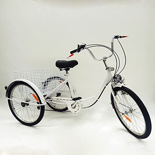 NadineDutol 24" 6-Gang-Dreirad für Erwachsene, Senioren-Einkaufs-Lastenrad, Freizeit-Cruiser mit Einkaufskorb und Rückenlehne, geeignet für Männer und Frauen (Weiß) von NadineDutol