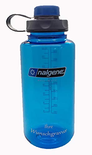 Nalgene Flasche 'Everyday Weithals' - 1 L mit 'capCAP'-Deckel (Blau, mit Namensgravur, Deckel blau) von Nalgene