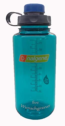 Nalgene Flasche 'Everyday Weithals' - 1 L mit 'capCAP'-Deckel (Cerulean, mit Namensgravur, Deckel blau) von Nalgene