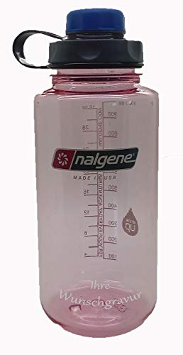 Nalgene Flasche 'Everyday Weithals' - 1 L mit 'capCAP'-Deckel (Clear pink, mit Namensgravur, Deckel blau) von Nalgene