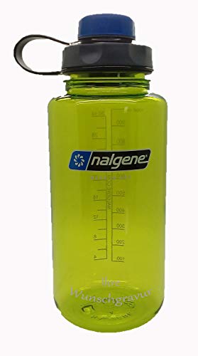 Nalgene Flasche 'Everyday Weithals' - 1 L mit 'capCAP'-Deckel (Grün, mit Namensgravur, Deckel blau) von Nalgene