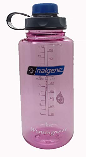 Nalgene Flasche 'Everyday Weithals' - 1 L mit 'capCAP'-Deckel (Light pink, mit Namensgravur, Deckel blau) von Nalgene