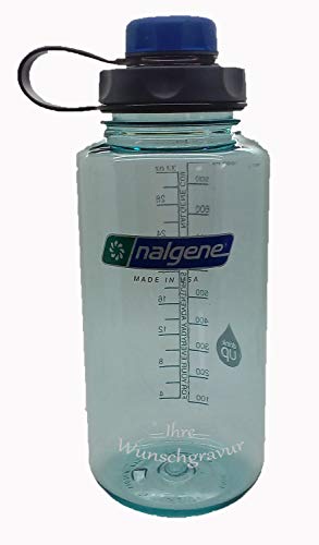 Nalgene Flasche 'Everyday Weithals' - 1 L mit 'capCAP'-Deckel (Seafoam, mit Namensgravur, Deckel blau) von Nalgene