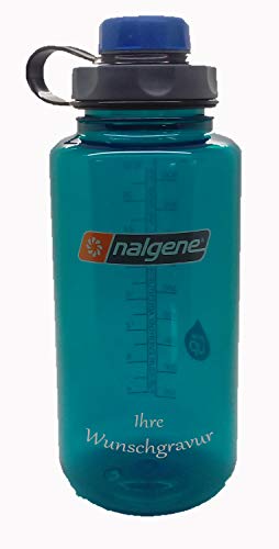 Nalgene Flasche 'Everyday Weithals' - 1 L mit 'capCAP'-Deckel (Türkis, mit Namensgravur, Deckel blau) von Nalgene