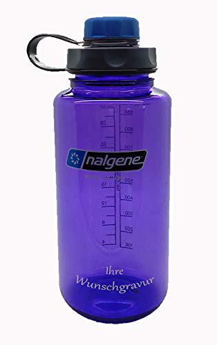 Nalgene Flasche 'Everyday Weithals' - 1 L mit 'capCAP'-Deckel (Violett, mit Namensgravur, Deckel blau) von Nalgene