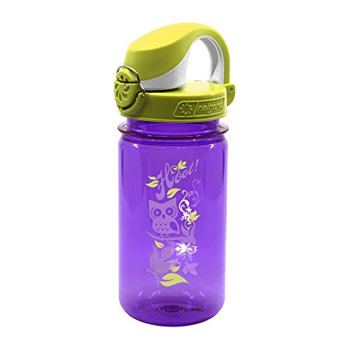 Nalgene Kinder Trinkflasche OTF 0.35L Kunststoffflasche, violett Eule, Deckel grün-hellgrün, 0.375 L von Nalgene