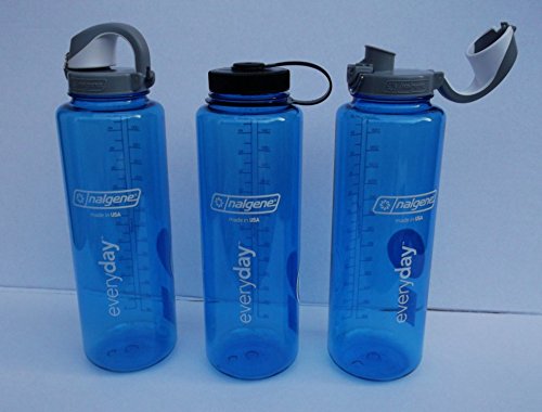 Nalgene SILO Everyday 1,5 L Blau mit OTF Einhandverschluss + 63 mm Drehverschluss 1 Flasche 2 Verschlüsse von Nalgene