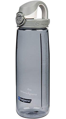 Nalgene Trinkflasche 'OTF' – 0,65L (grau, Deckel grau-Weiss, mit Namensgravur, 0.7l) von Nalgene