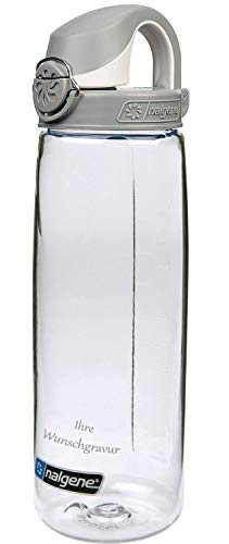 Nalgene Trinkflasche 'OTF' – 0,65L (transparent-grau-Weiss, mit Namensgravur, 0.7l) von Nalgene