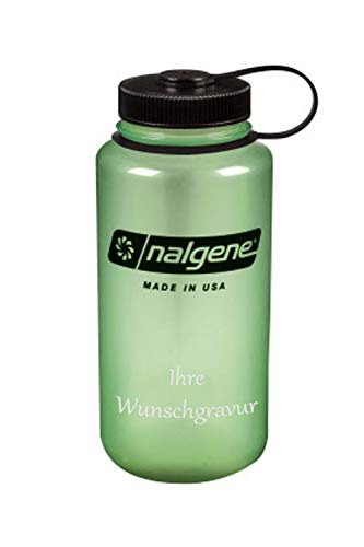 Nalgene Trinkflasche 'Weithals' - 1 L (grün-Glow, mit Namensgravur, 1 Liter) von Nalgene