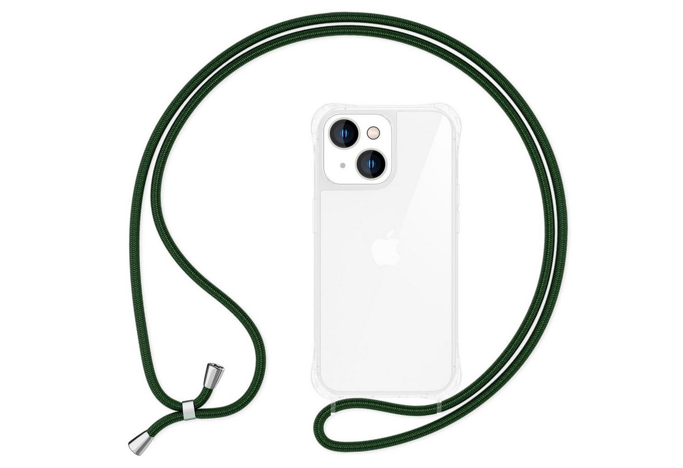 Nalia Handykette Apple iPhone 14, Klare Hybrid Hülle mit Kette / Schutzhülle zum Umhängen / Handyband von Nalia