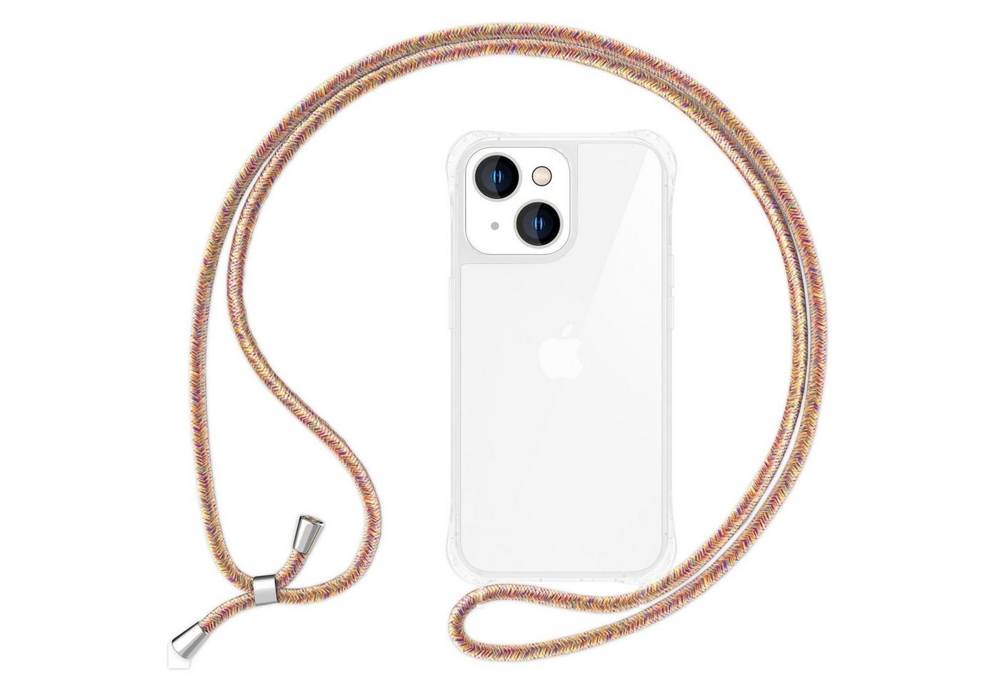 Nalia Handykette Apple iPhone 14 Plus, Klare Hybrid Hülle mit Kette / Schutzhülle zum Umhängen / Handyband von Nalia