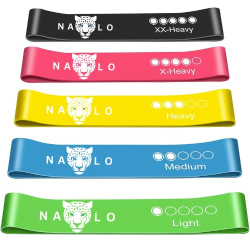 Nalo® Fitnessbänder [5er Set] – Latex Bänder mit Antirissgarantie für Fitness & Gymnastik, inkl. Beutel – Vielseitig & Robust (Naturkautschuk, Grün + Blau + Gelb + Pink + Schwarz) von Nalo