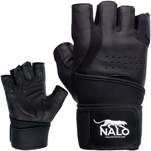 Nalo Lifting Gloves Trainingshandschuhe Krafttraining Workout Gym Handgelenkschutz Echtleder (XS), Schwarz von Nalo