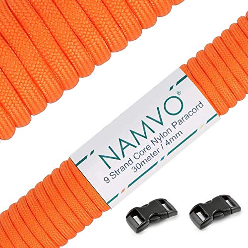Namvo 100 Feet, 9 Inner Strands, Strong Breaking Strength, 4mm Diameter 550 Paracord Mil Spec Type III Nylon Parachute Cord Orange von Namvo