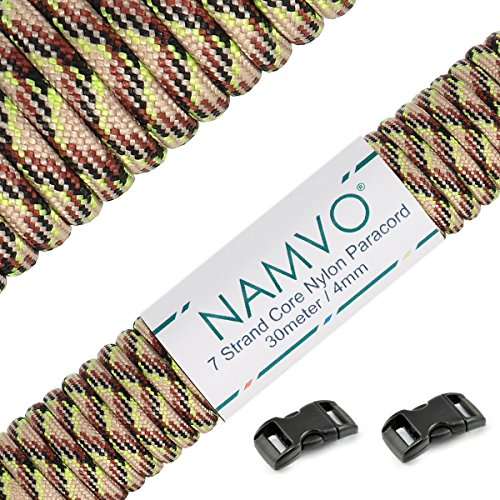 Namvo 550 Paracord Mil Spec Typ III 7 Strang Fallschirm Schnur Gesamtlänge 100ft / 30 Meter, Camo, Grün + Braun + Schwarz von Namvo