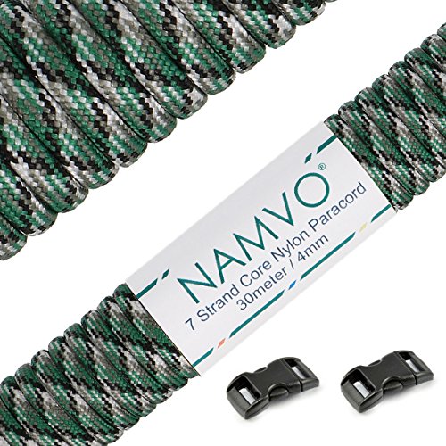 Namvo 550 Paracord Mil Spec Typ III 7 Strang Fallschirm Schnur Gesamtlänge 100ft / 30 Meter -Grasgrüne Tarnung von Namvo