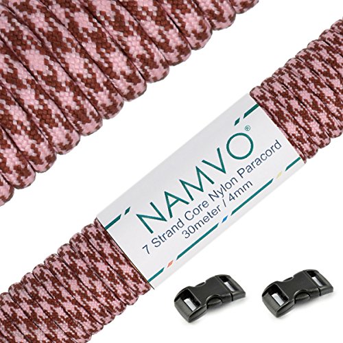 Namvo 550 Paracord Mil Spec Typ III 7 Strang Fallschirm Schnur Gesamtlänge 100ft / 30 Meter -Rosa + Braun Camo von Namvo