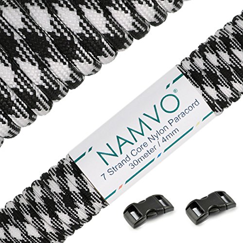 Namvo 550 Paracord Mil Spec Typ III 7 Strang Fallschirm Schnur Gesamtlänge 100ft / 30 Meter -Schwarz-Weiß-Tarnung von Namvo