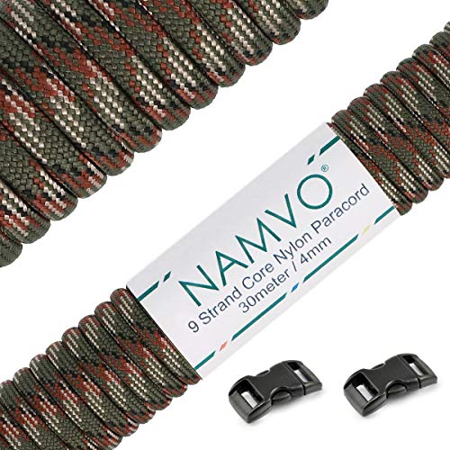 Namvo Mil Spec Type III Nylon Parachute Cord, 9 Inner Strands Strong Breaking Strength 4mm Diameter 100 Feet 550 Paracord Deep Camo von Namvo