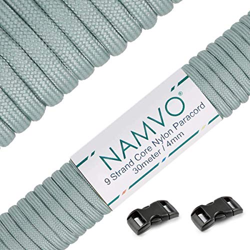 Namvo Mil Spec Type III Nylon Parachute Cord, 9 Inner Strands Strong Breaking Strength 4mm Diameter 100 Feet 550 Paracord Grey von Namvo
