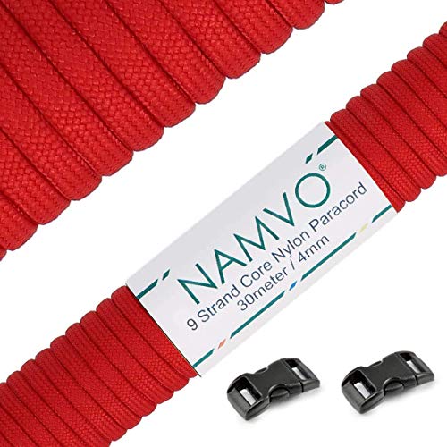 Namvo Mil Spec Type III Nylon Parachute Cord, 9 Inner Strands Strong Breaking Strength 4mm Diameter 100 Feet 550 Paracord Red von Namvo