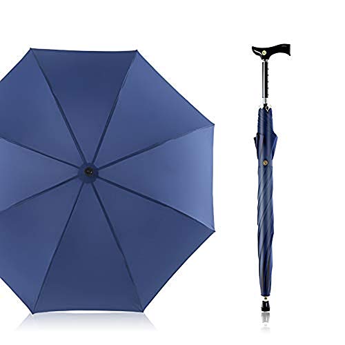 Automatik Regenschirm Gehstock, Classic Canes Regenschirm von 105cm Durchmesser Höhenverstellbar Spazierstock für Senioren,Blau von NanXi