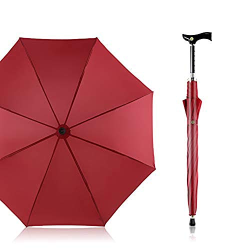 Automatik Regenschirm Gehstock, Classic Canes Regenschirm von 105cm Durchmesser Höhenverstellbar Spazierstock für Senioren,Rot von NanXi