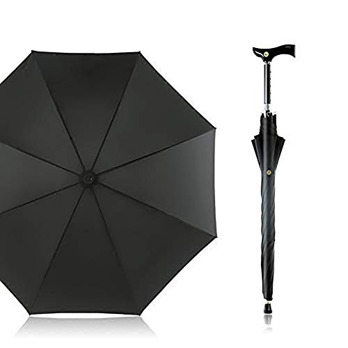 Automatik Regenschirm Gehstock, Classic Canes Regenschirm von 105cm Durchmesser Höhenverstellbar Spazierstock für Senioren,Schwarz von NanXi
