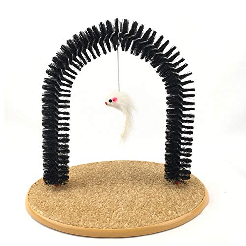 NanXi Katzenbogen Zur Fellpflege – Enthaarungsbogen Mit Massagefunktion – Katzenminze inklusive – Mit Maus Spielfunktion – Integriertes Kratzbrett aus Sisal,Beige von NanXi