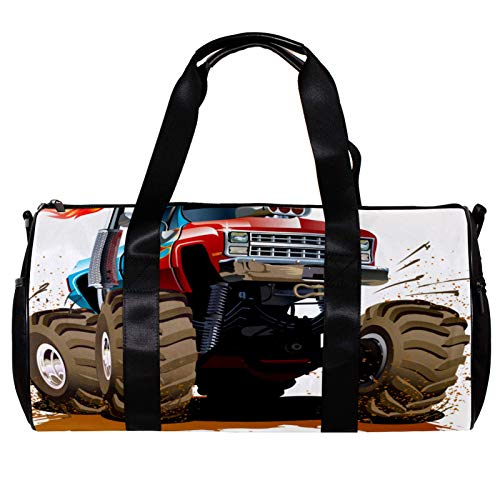 Runde Sporttasche mit abnehmbarem Schultergurt, Cartoon-Monster-Truck-Trainings-Handtasche für Damen und Herren von Nananma