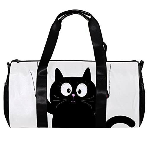 Runde Sporttasche mit abnehmbarem Schultergurt, Cartoon-Motiv, schwarze Katze mit Kratzen, Trainings-Handtasche für Damen und Herren von Nananma