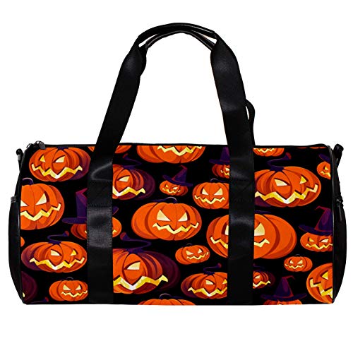 Runde Sporttasche mit abnehmbarem Schultergurt, Halloween-Kürbis-Design, leichte Trainings-Handtasche für Damen und Herren von Nananma
