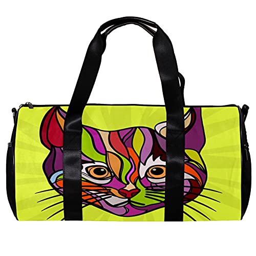 Runde Sporttasche mit abnehmbarem Schultergurt, Katzen-Pop-Art-Trainings-Handtasche für Damen und Herren von Nananma