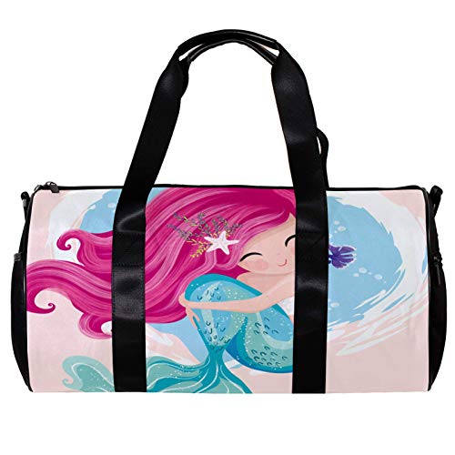 Runde Sporttasche mit abnehmbarem Schultergurt, Meerjungfrau-Design, schöne Mädchen-Trainings-Handtasche für Damen und Herren von Nananma