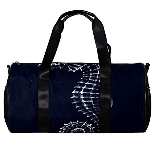 Runde Sporttasche mit abnehmbarem Schultergurt, Seepferdchen-Illustration, Trainings-Handtasche für Damen und Herren von Nananma