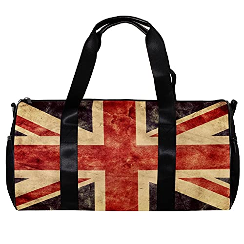 Runde Sporttasche mit abnehmbarem Schultergurt, Union Jack, Vintage, UK-Flagge, Trainingstasche für Damen und Herren von Nananma