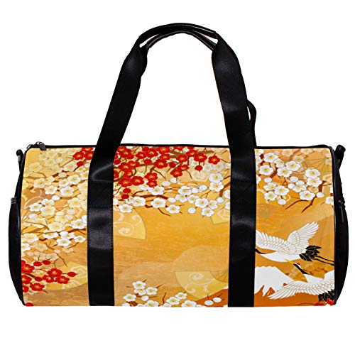 Runde Sporttasche mit abnehmbarem Schultergurt, schöne Kimono-Illustrationen von Japan, Trainings-Handtasche für Damen und Herren von Nananma